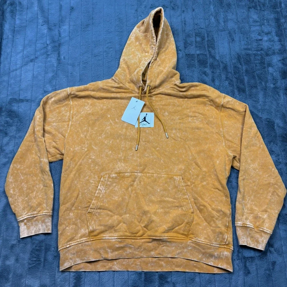 Jordan Essentials Mens Fleece Hoodie Gold Acid Wash DR3087-712 XL